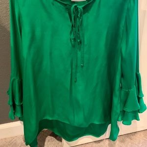 Beautiful green, silky top, with Bell sleeves